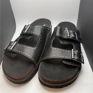 WYDR Black Studded Slide Sandals - Wide Width - Size 9.5